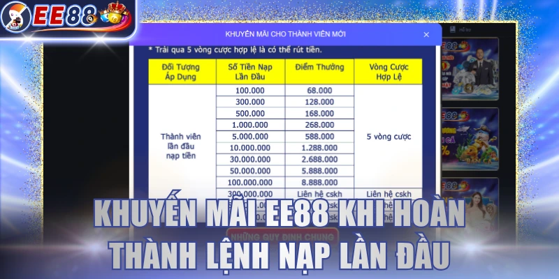 Khuyến mãi EE88 khi hoàn thành lệnh nạp lần đầu